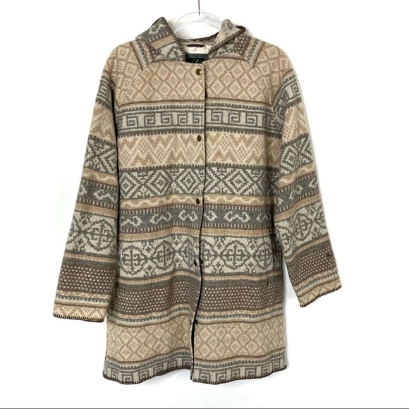 Woolrich | Wool Aztec Zip Blanket Coat Tan/Gray L - Picture 1 of 7